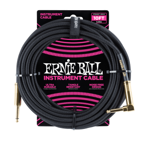 Ernie Ball P06081 10' Braided Straight / Angle Instrument Cable - Black