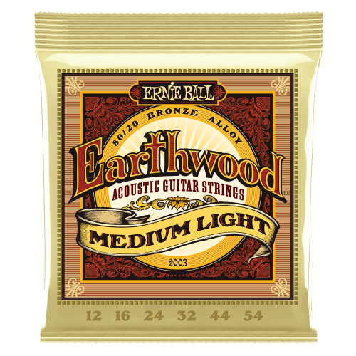 Ernie Ball P02003 Earthwood Medium Light 80/20 Bronze Acoustic Guitar Strings - 12-54 Gauge