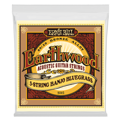 Ernie Ball P02063 - Earthwood 5-String Banjo Bluegrass Loop End 80/20 Bronze Acoustic Guitar Strings - 9-20 Gauge