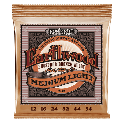 Ernie Ball P02146 Earthwood Medium Light Phosphor Bronze Acoustic Guitar Strings - 12-54 Gauge