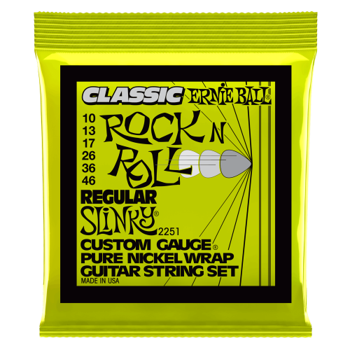 Ernie Ball P02251-  Regular Slinky Classic Rock n Roll Pure Nickel Wrap Electric Guitar Strings - 10-46 Gauge