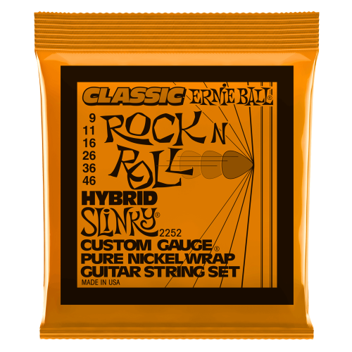 Ernie Ball P02252 - Hybrid Slinky Classic Rock n Roll Pure Nickel Wrap Electric Guitar Strings - 9-46 Gauge