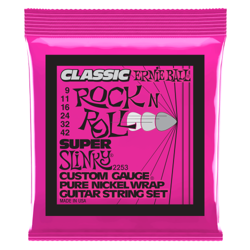 Ernie Ball P02253 - Super Slinky Classic Rock n Roll Pure Nickel Wrap Electric Guitar Strings - 9-42 Gauge