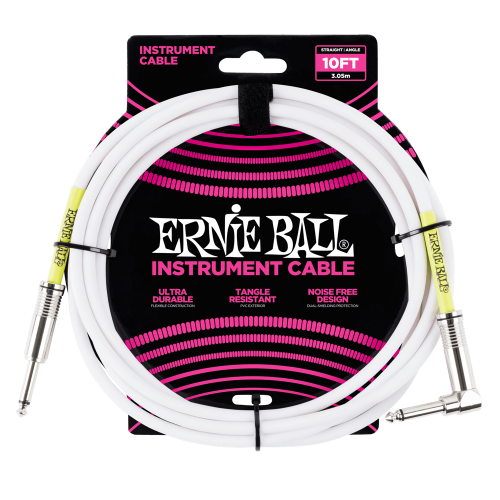 Ernie Ball 10' Straight / Angle Instrument Cable - White