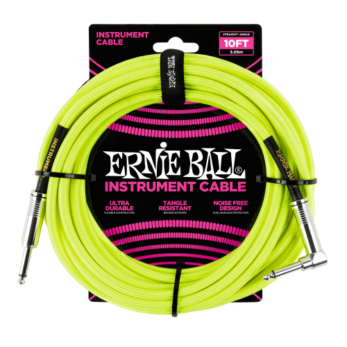 Ernie Ball P06080 10' Braided Straight / Angle Instrument Cable Neon - Yellow