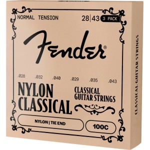 Fender 0730100300 100C Nylon Classical Acoustic Guitar Strings, Clear/Silver, Tie End, .028-.043 Gauges (3-Pack)