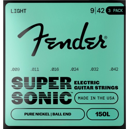 Fender 0730150309 SuperSonic 150L Guitar Strings, Pure Nickel, Ball End, Gauges .009-.042 (3-Pack)