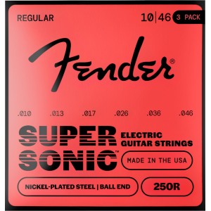 Fender 0730250310 SuperSonic 250R Guitar Strings, Nickel-Plated Steel, Ball End, Gauges .010-.046 (3-Pack)