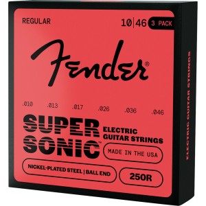 Fender 0730250310 SuperSonic 250R Guitar Strings, Nickel-Plated Steel, Ball End, Gauges .010-.046 (3-Pack)