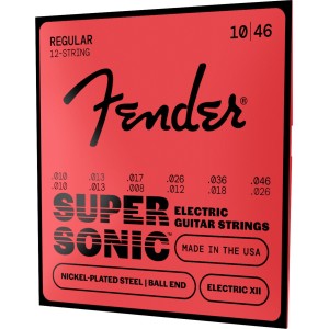 Fender 0730250312 SuperSonic 250 Electric XII Guitar Strings, Nickel-Plated Steel, 12-String, Ball End, Gauges .010-.046, (12)