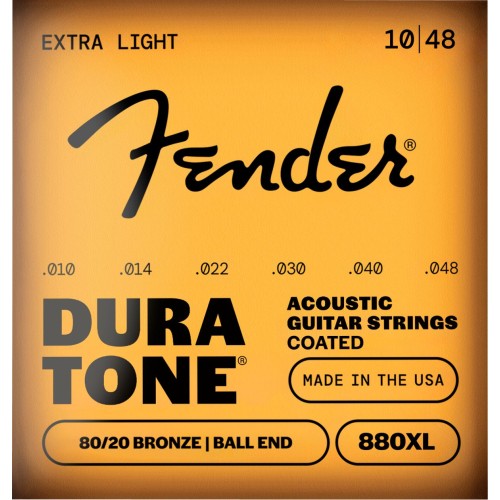 Fender 0730880002 Dura-Tone 880XL Acoustic Guitar Strings, Coated 80/20 Bronze, Gauges .010-.048
