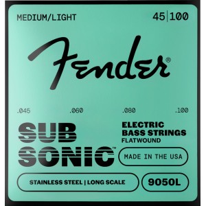Fender 0739050403 SubSonic 9050L Bass Strings, Flatwound Stainless Steel, Long Scale, Gauges .045-.100, (4)