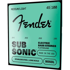 Fender 0739050403 SubSonic 9050L Bass Strings, Flatwound Stainless Steel, Long Scale, Gauges .045-.100, (4)
