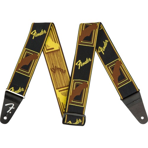 Fender 0990686006 WeighLess Monogram Strap, 2" - Black/Yellow/Brown