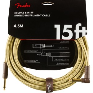 Fender 0990820086 Deluxe Series Instrument Cable, Straight/Angle, 15' - Tweed