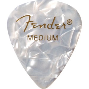 Fender 1980351805 Premium Celluloid 351 Shape Picks, Medium, White Moto, 12-Pack