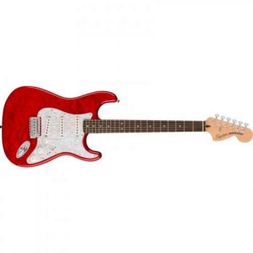 Fender 0378034538 Squier FSR Affinity Stratocaster QMT Laurel Fingerboard - Crimson Red Transparent