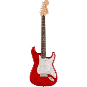 Fender 0378034538 Squier FSR Affinity Stratocaster QMT Laurel Fingerboard - Crimson Red Transparent