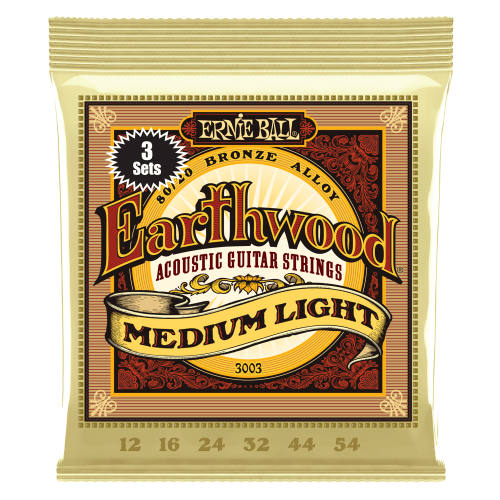 Ernie Ball Earthwood Medium Light 80/20 Bronze Acoustic Guitar Strings 3 Pack - 12-54 Gauge P03003